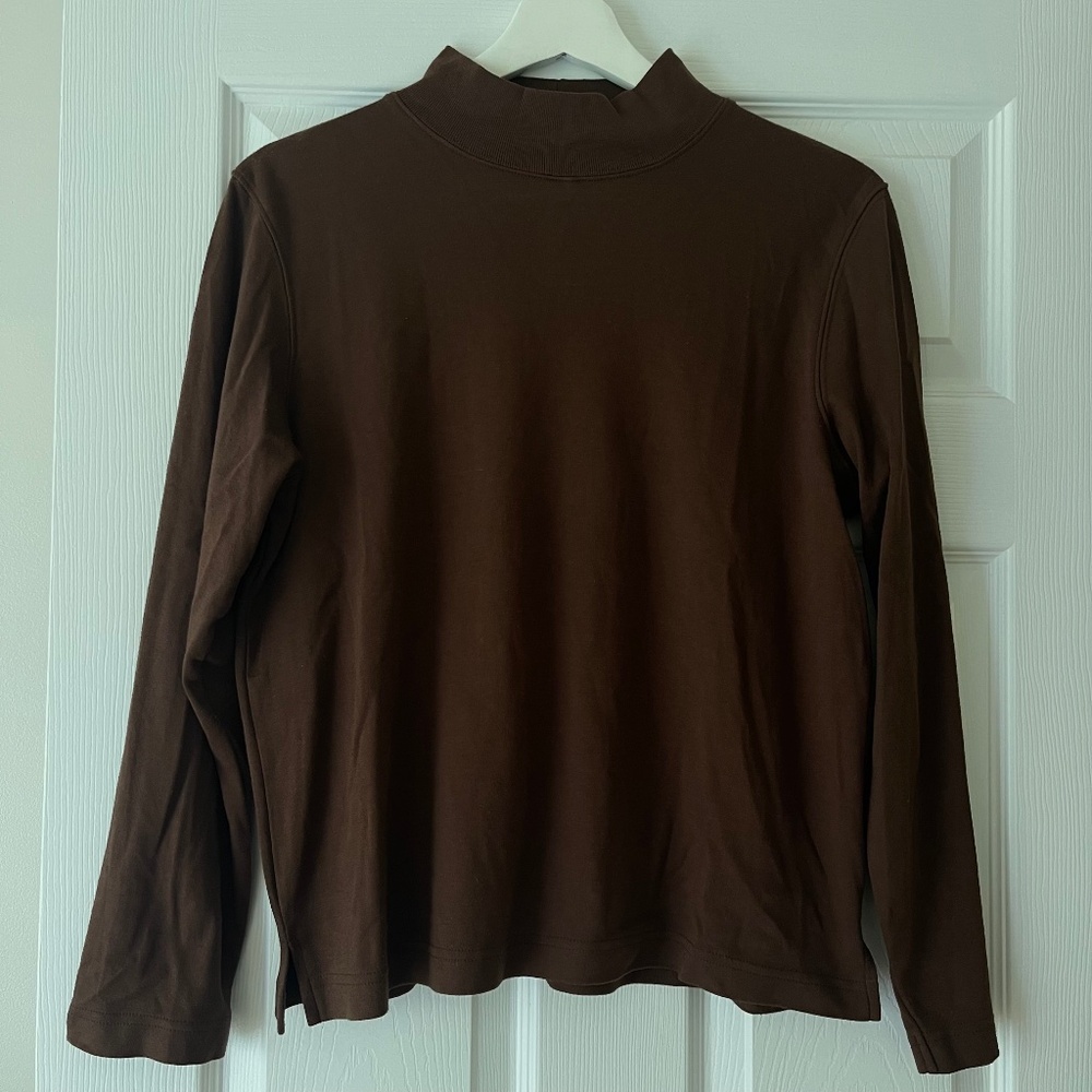 Chocolate Brown Cotton Mockneck Long Sleeve